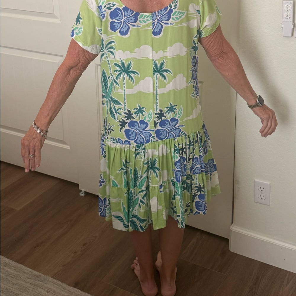 Tropical Floral Popover Dress in Lime & Blue